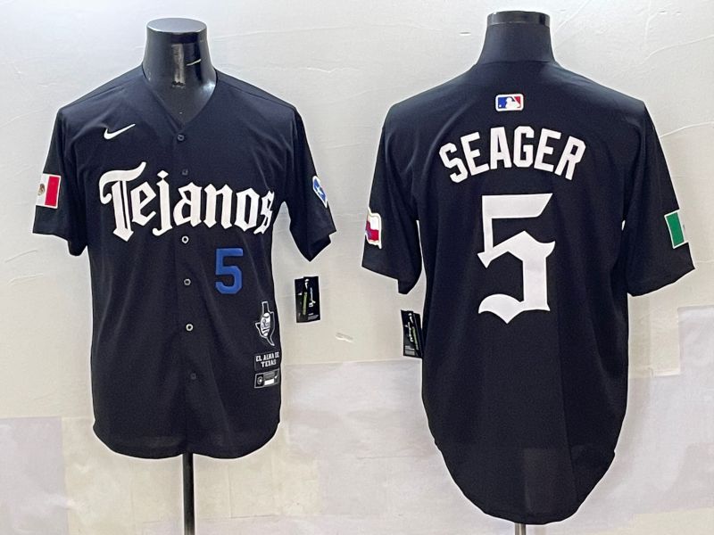 Men Texas Rangers #5 Seager Black Five generations Joint Name 2025 Nike MLB Jersey style 4->texas rangers->MLB Jersey